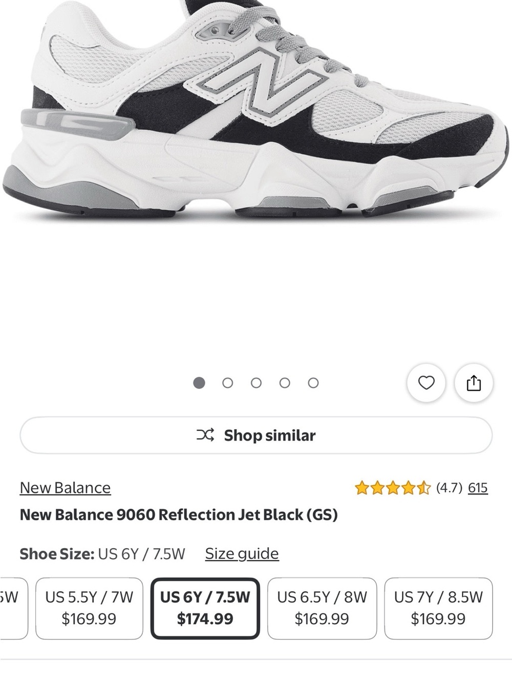 New Balance Kids White and Black 9060 Style Sneakers